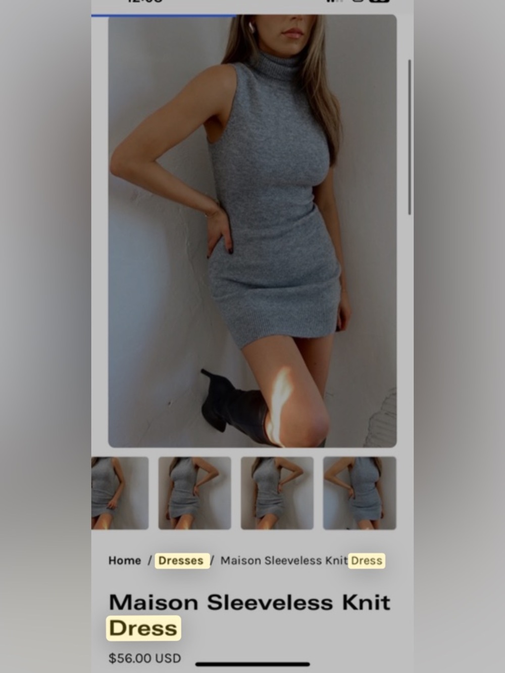 Le Lis Gray Sleeveless Turtleneck Mini Dress
